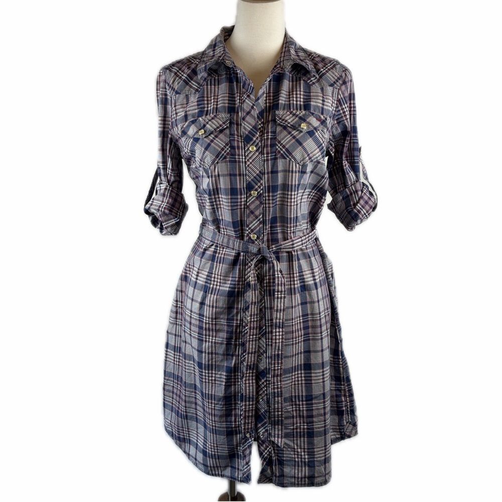 Tommy Hilfiger Western Cowgirl Plaid Shirt Dress Size M Preppy Picnic Classic